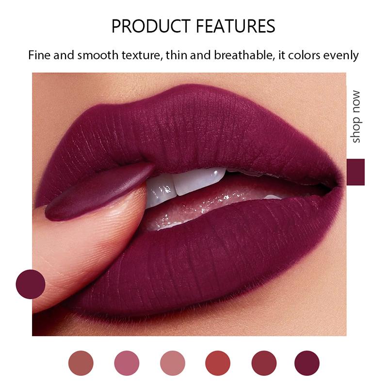 Rossetto antiaderente per labbra sexy in velluto opaco lucidalabbra 6 pezzi/set