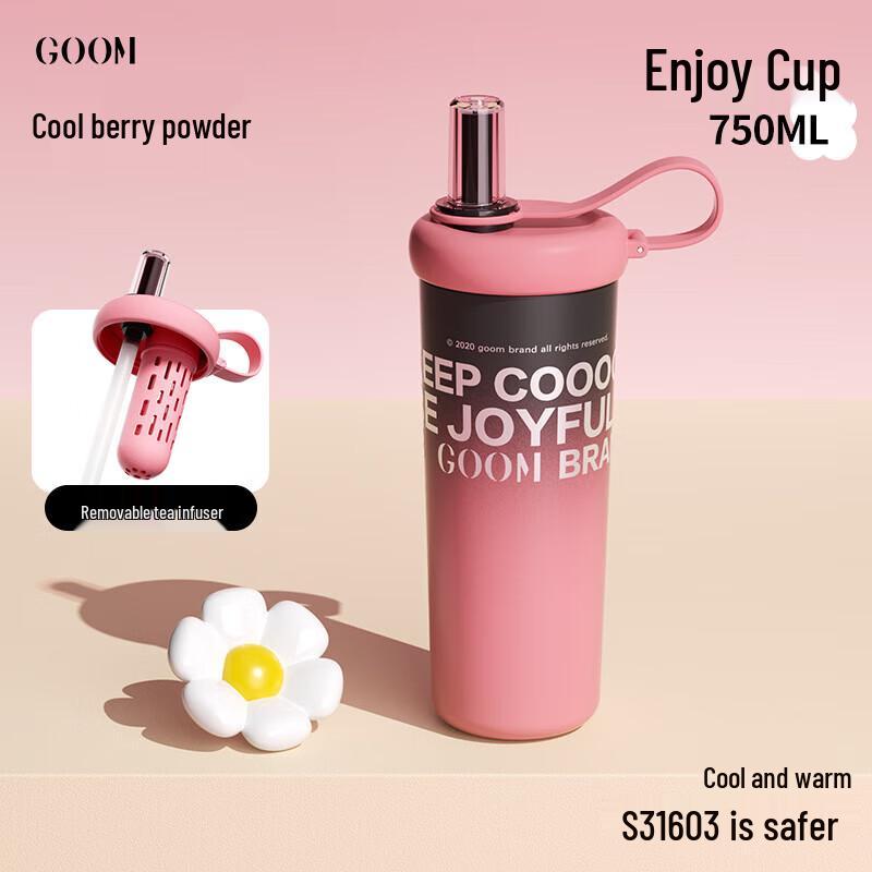 GOOM Insulated Stainless Steel Water Bottle with Straw, 750ml