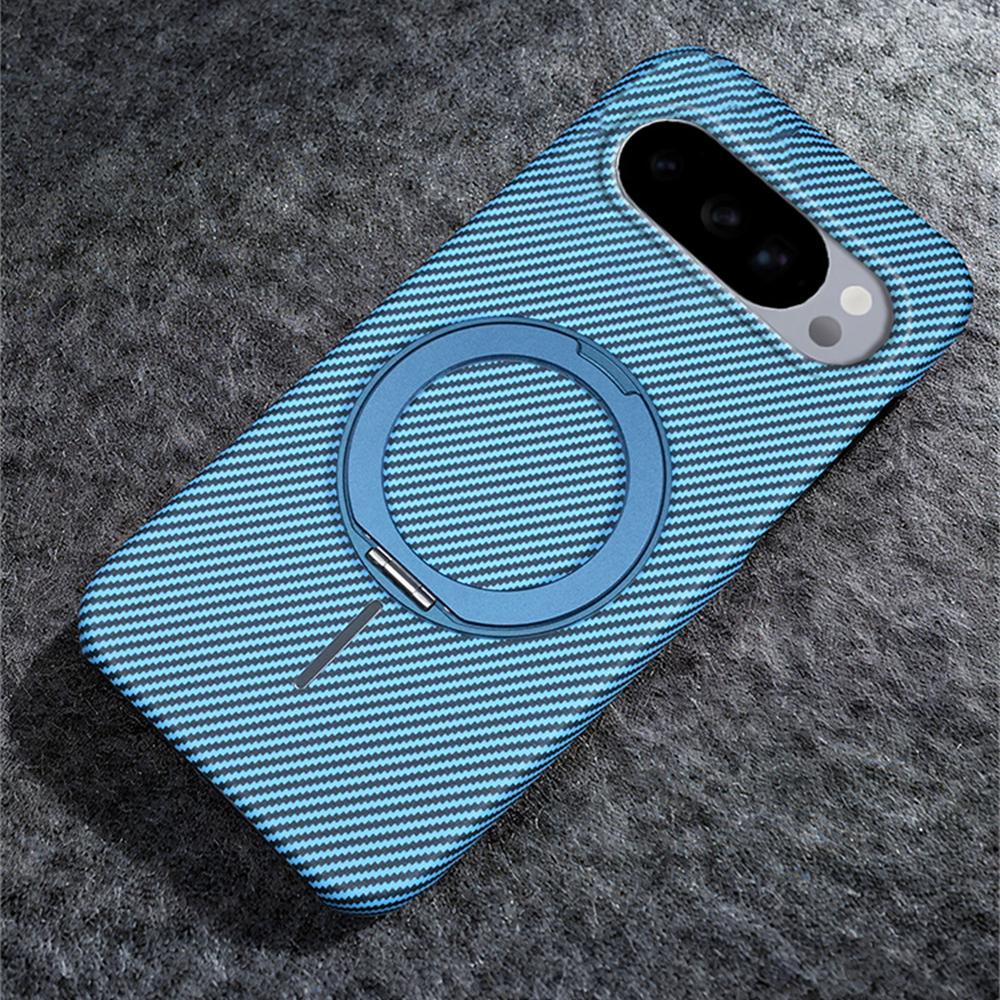 Luxury Rotating Magnetic Stand Carbon Fiber Phone Case for Google Pixel 9 10 Pro XL 9A Magnet Ring Folding Bracket Hard Cover