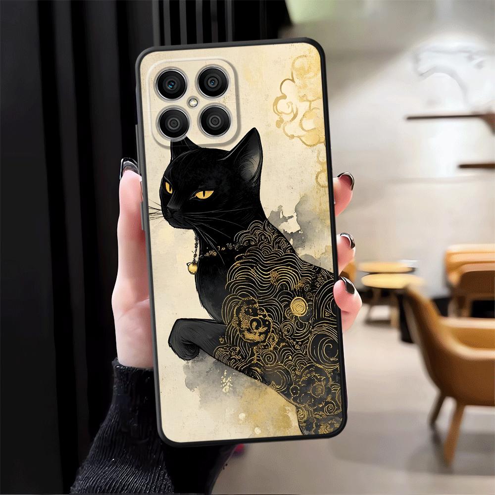

Ретро Чехол-накладка для телефона с рисунком Черный Кот-Лиса для Honor X9a X6 200 400 Lite X7 8X Magic5Lite X5b 70 90 X8 Honor 70
