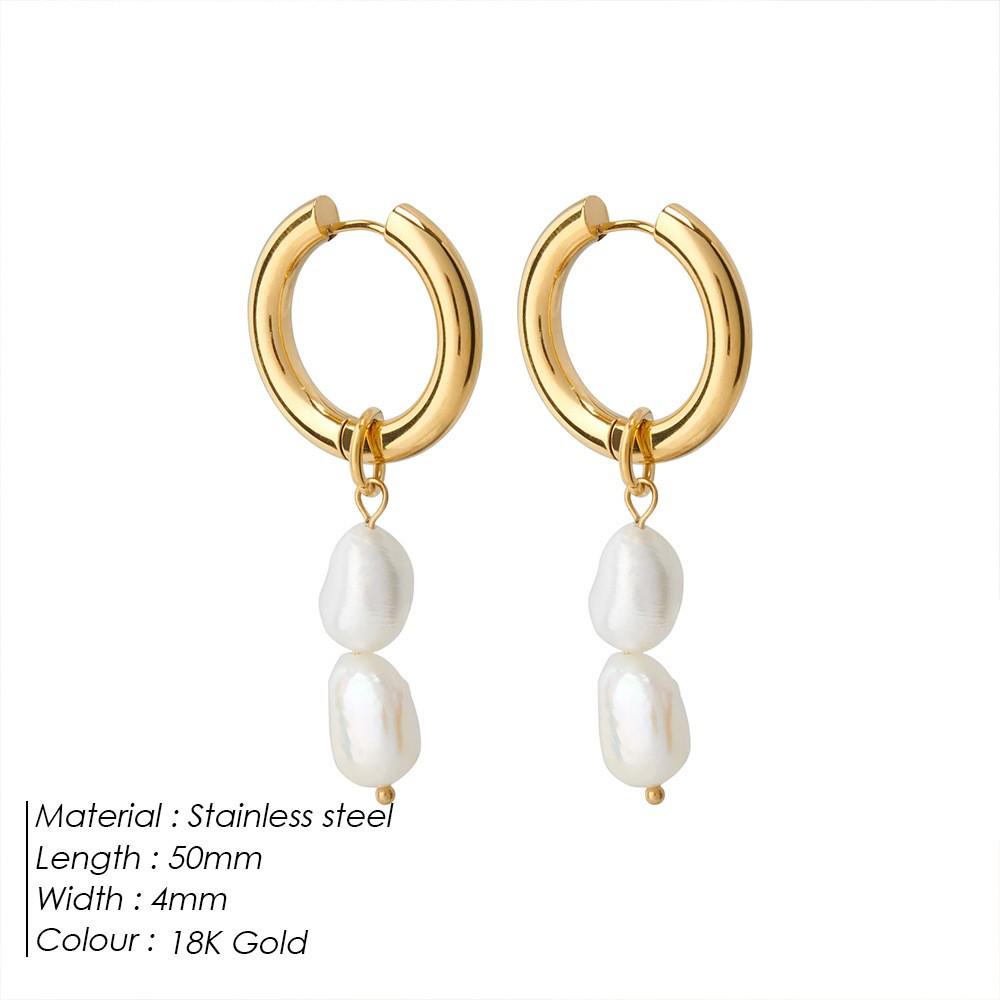18K Gold Stainless Steel Double Baroque Pearl French Retro Hoop Earrings