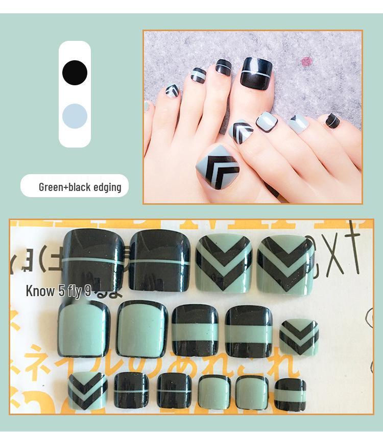 

Коробка из 24 штук модных белых и зеленых типсов для ногтей на ногах с черными краями