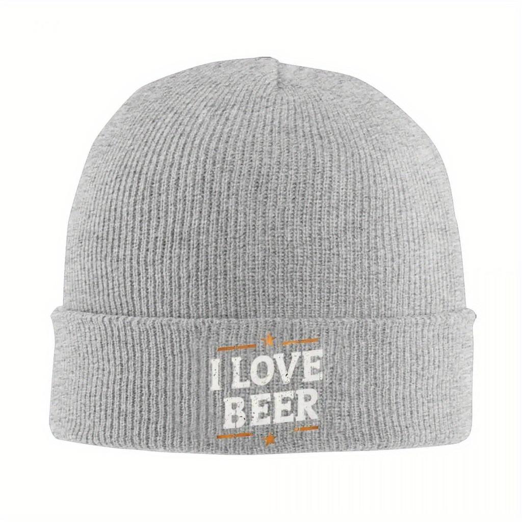 I Love Beer Bonnet Hats TEXT Beanie Hats Printed Knit Hat Winter Y2K Cool Men Women Unisex Outdoor Sport Thermal Elastic Cap