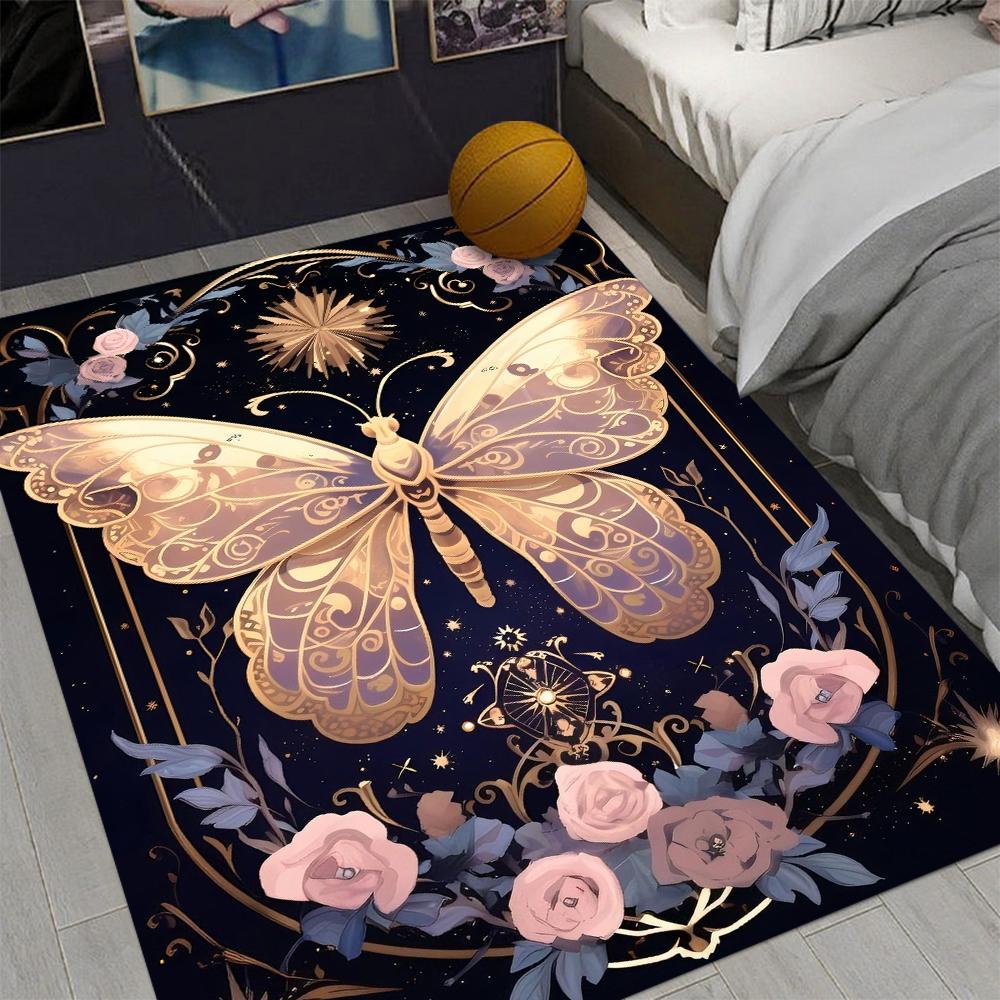 Mysterious Butterfly Plant  Area Rug for Home Living Room Bedroom Kitchen  Rug Non-slip Flannel Rug Machine Washable Floor Mat