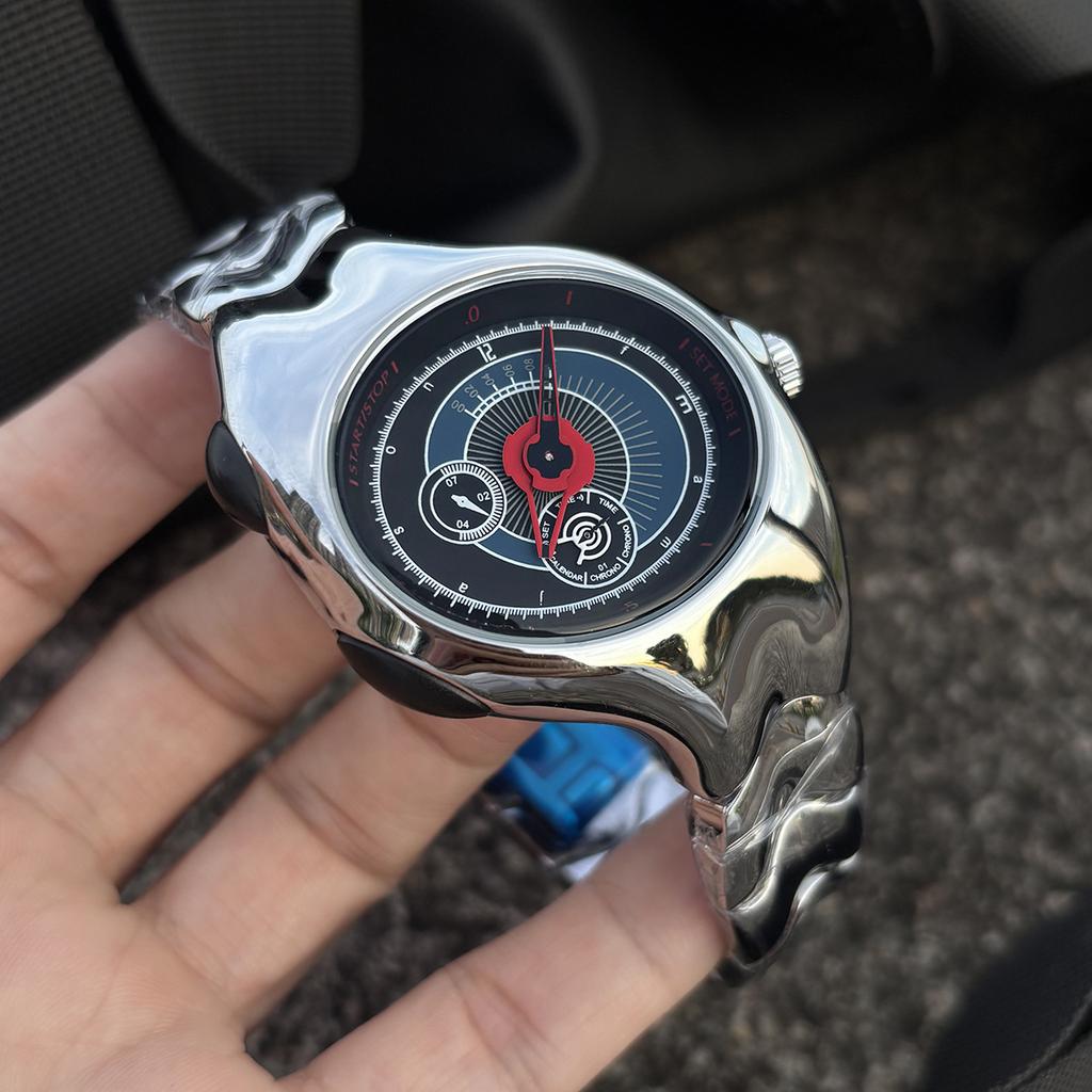 Hot selling Alien Unique Y2k Quartz Watch Mens Twisted Case Oval Ellipse Special Creative Design Steel Fashion Men Watch Clock