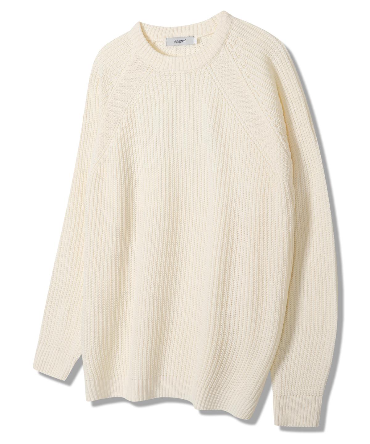 Polygram Side Slit Raglan Round Knit - 4 Colors Dark Navy/Free
