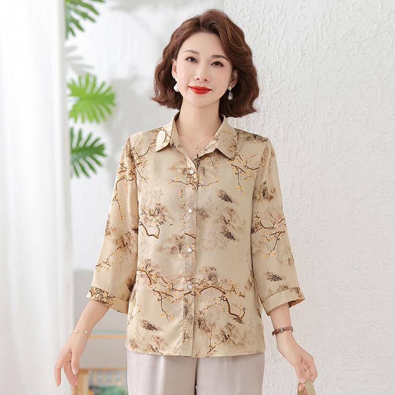 

2026 Stylish Seven-Sleeve Shirt for 50-Year-Old Women - Spring/Summer Base Layer 2XL (suggested 95-115 jin) легкие хаки