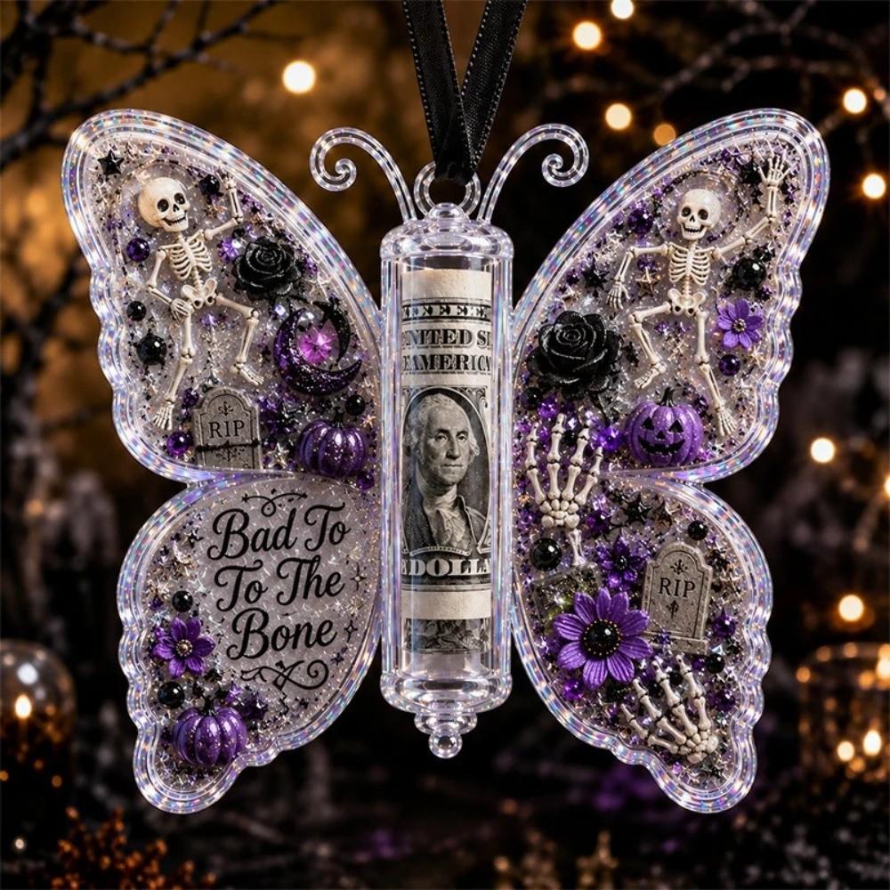 Acrylic Money Holder Ornament Butterfly Hanging Style Treat Holder Ornament Personalized Design Transparent Holiday Gift Pendant
