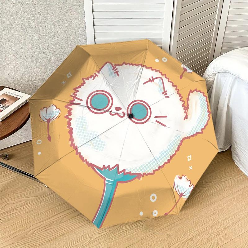 Fluffy Cat Dandelion Umbrella: Cute Design with Automatic Opening & Closing, Lightweight and Durable  019