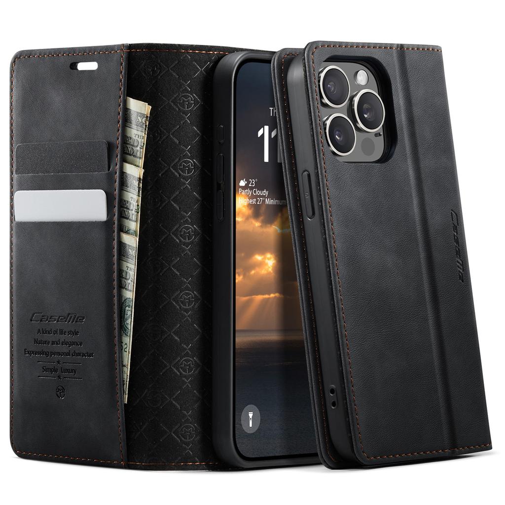 For iPhone 13 Pro Max 6.7 inch Case CASEME 033 Series RFID Blocking Wallet Stand Calf Texture Leather Phone Cover