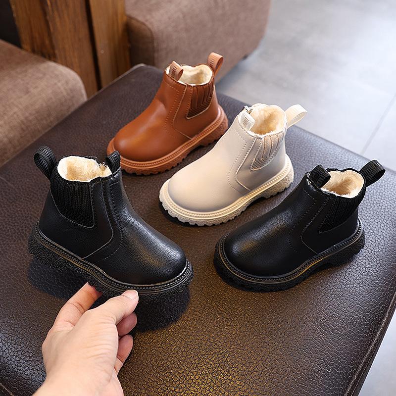 Dziecięce Buty Polarowe, Skórzane Buty, Dziecięce Buty do Połowy Łydki, Ciepłe Buty dla Chłopców i Dziewcząt