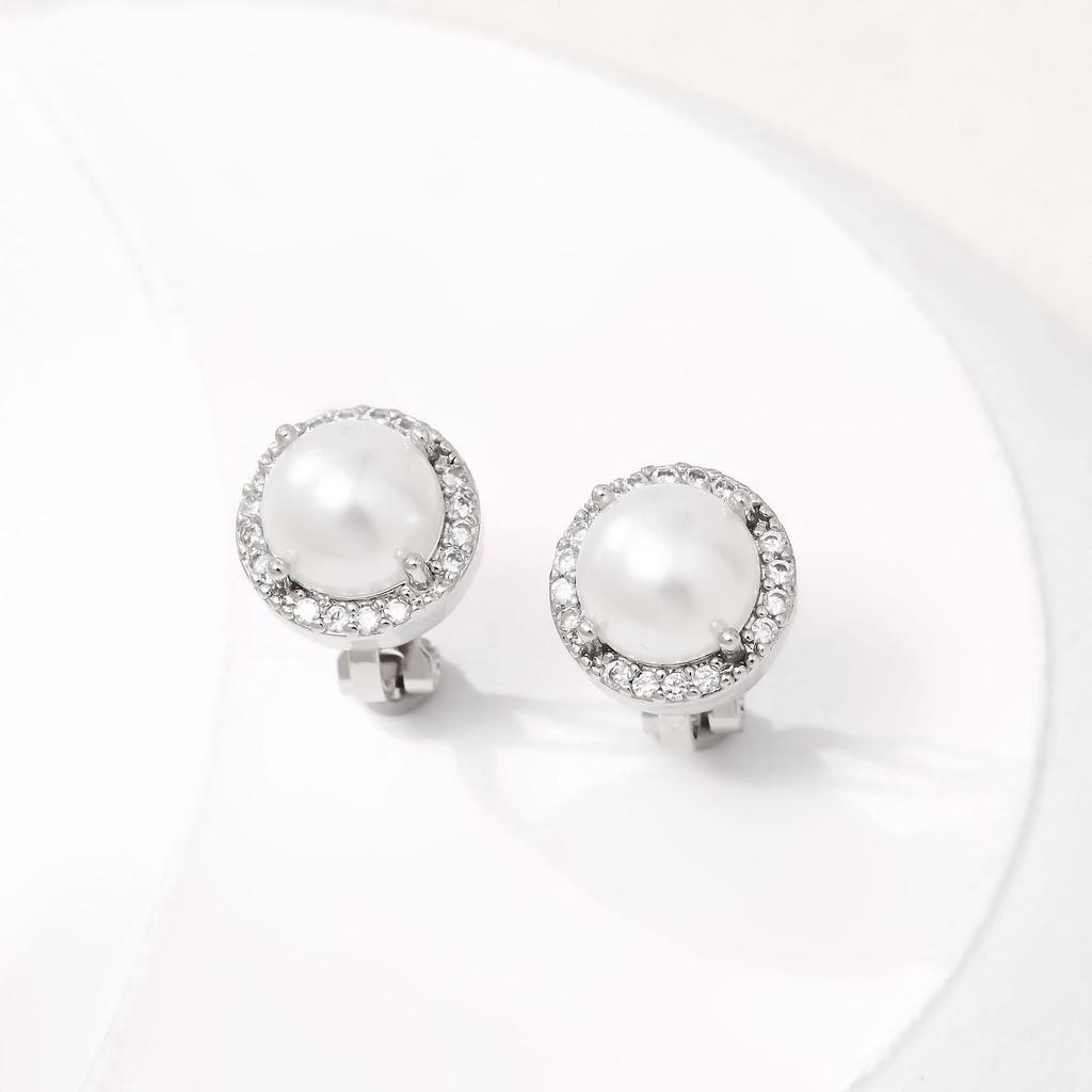 European & American Fashion Copper Pearl Zircon Ear Clips: Non-Pierced, Versatile Style