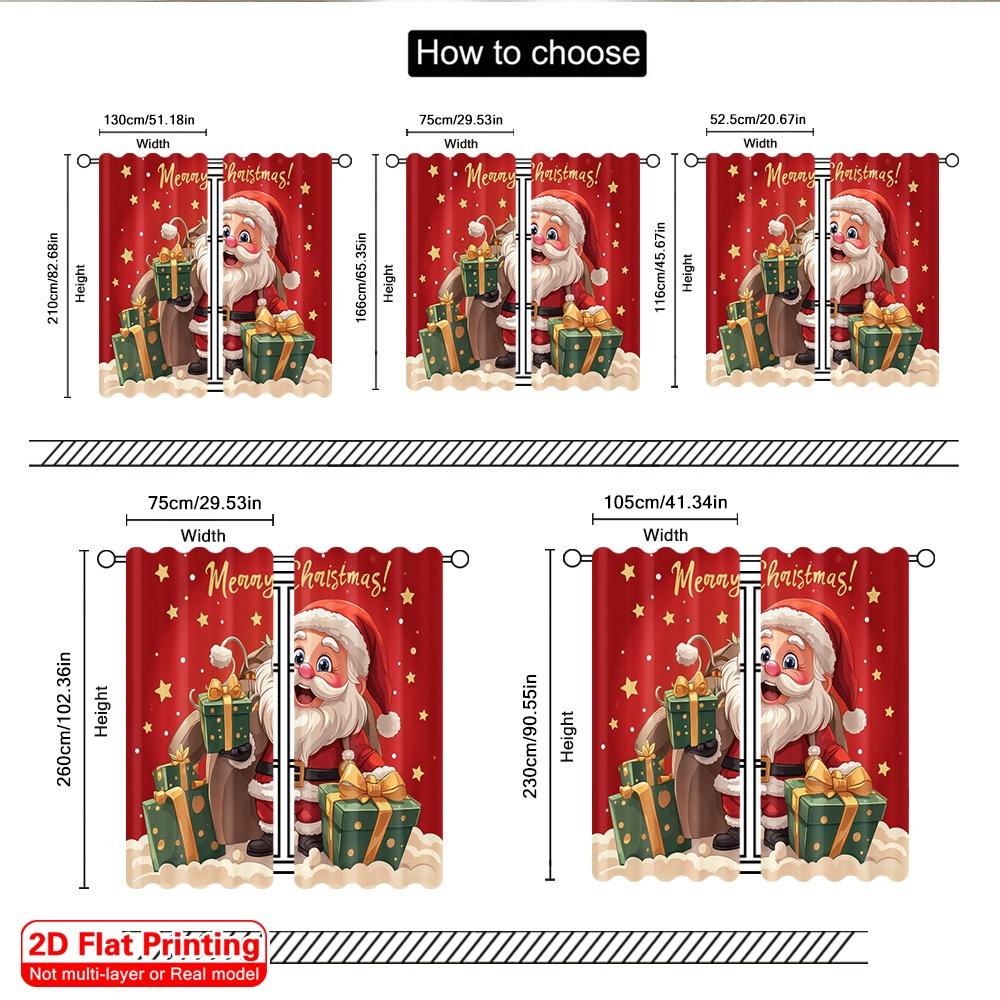 2pcs 2D Flat Printing Merry Christmas Popular Party Window Curtains Merry Christmas Santa Gifts Polyester Without Electricity