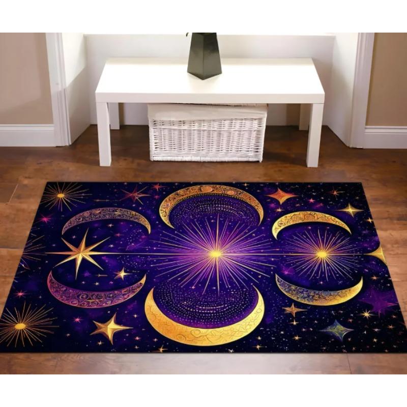 Carpet with Moon and Stars Night Sky Star Pattern Rugs with Sun and Moon Pattern Carpet with Moon Decor Starry Night Carpet