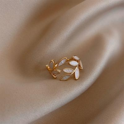 Minimalist Exquisite Zircon Gold Color Geometric Open Leaf Rings For Women Korean Wedding Party Rings  Jewelry Gift