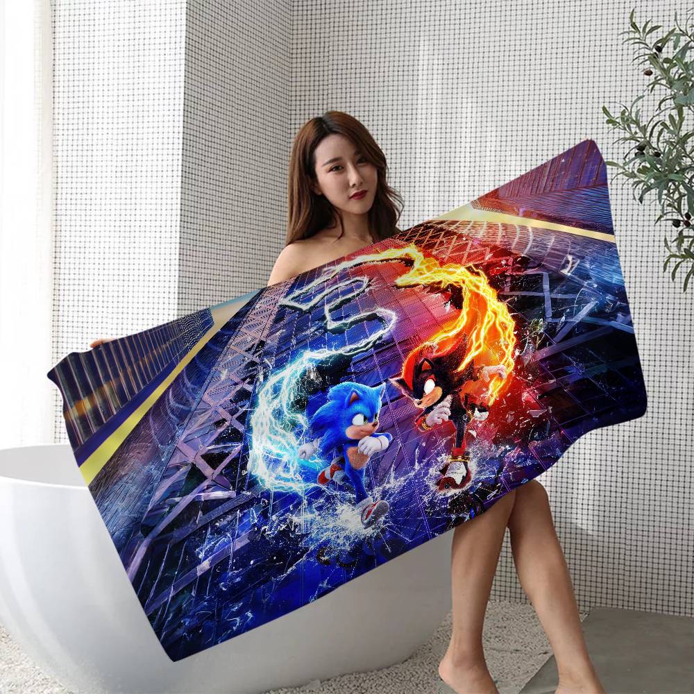 

Popular S-SonicS Anime Movie Anime Beach Swimming Towel Soft Absorbent Washcloth Children s Gifts For Kids Travel Camping Gym W40*H60(CM)