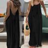 Backless Strappy Long Ice Silk Crinkle Dress - Summer 2026 Solid Color Shirring Beach Vacation Women's Clothing