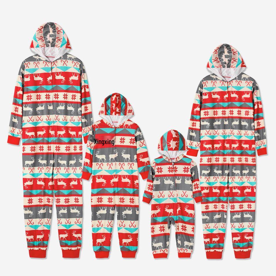 European & American Christmas Family Pajama Set - Print Top, Long Sleeve, Long Pants