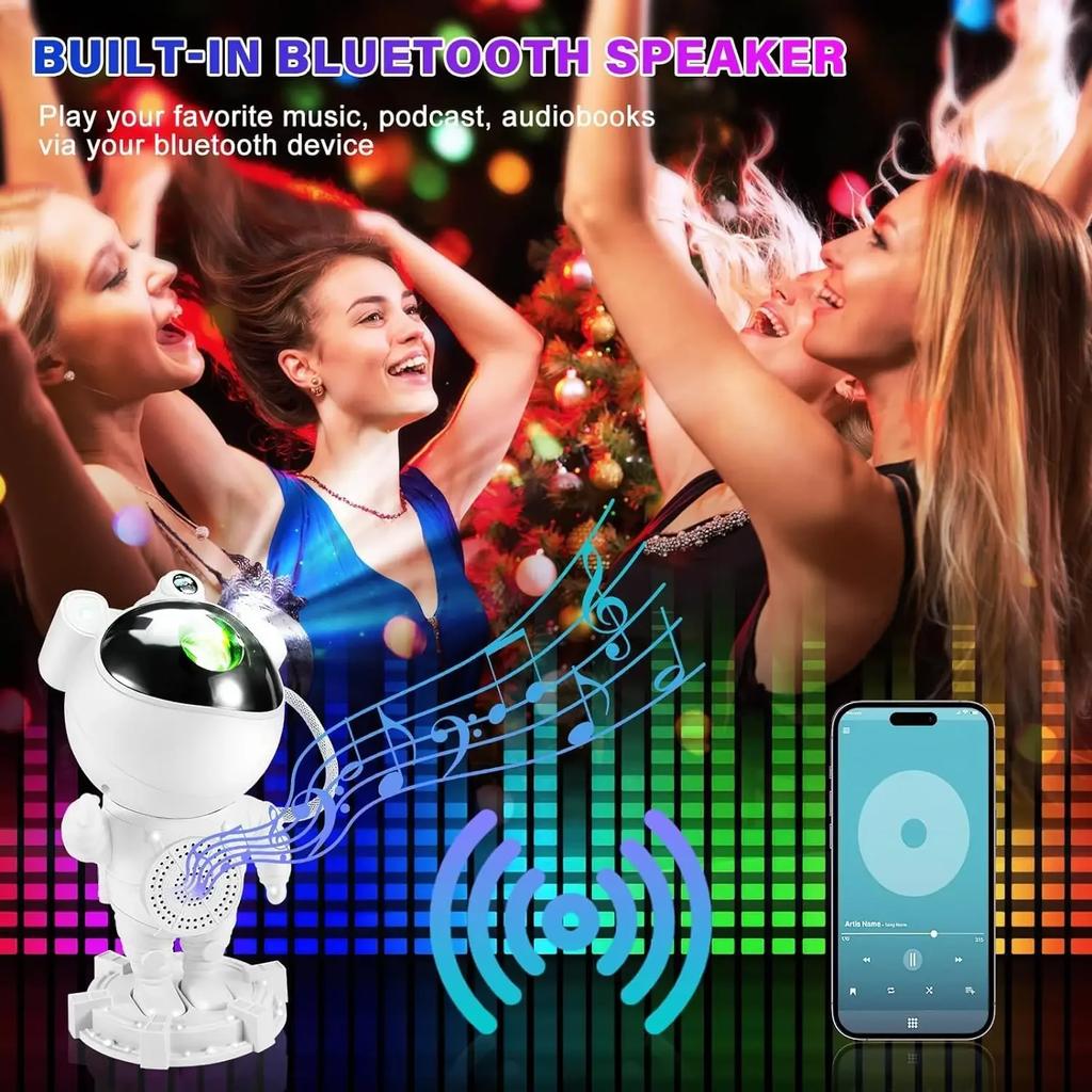 Bluetooth Astronauten Projektor LED Schlafzimmer Ambiente Nachtlicht Mond Aurora Astronaut Musik Lautsprecher Nebel Mond Sterne Projektor