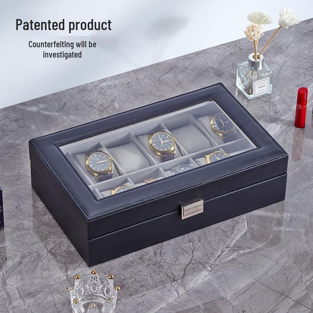 12-Slot Watch Box with Glass Lid for Dustproof Storage and Display of Mechanical Wristwatches