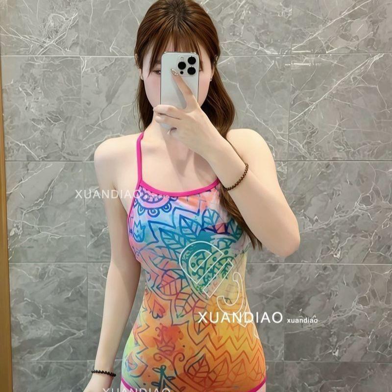 

Colorful Candy Swimsuits Women s Triangular One-piece Body Covers Flesh Shows Slimming. Competitive High-end Professional Racing M