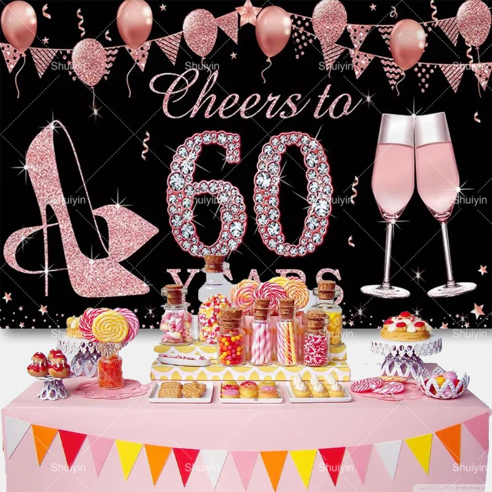 60. Geburtstag Hintergrund Frau Mann 60 Jahre Alt Geburtstagsdekorationen Partyzubehör Glitzerballons Sechzig Banner Foto Requisit
