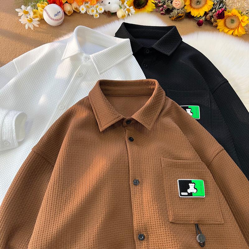 Осенняя вафельная рубашка с длинным рукавом — фото 3