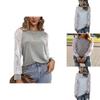 Korean Style Womens Lace Panel Long Sleeve Slim Fit Blend Round Neck Casual Top