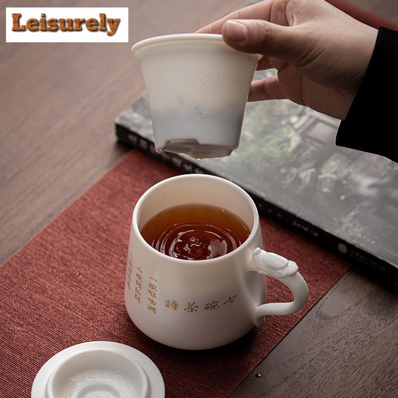 430ml Dehua bílý porcelánový čajový separační hrnek s nefritovým filtrem, kancelářský hrnek s osobní úpravou a rukojetí Dargon.