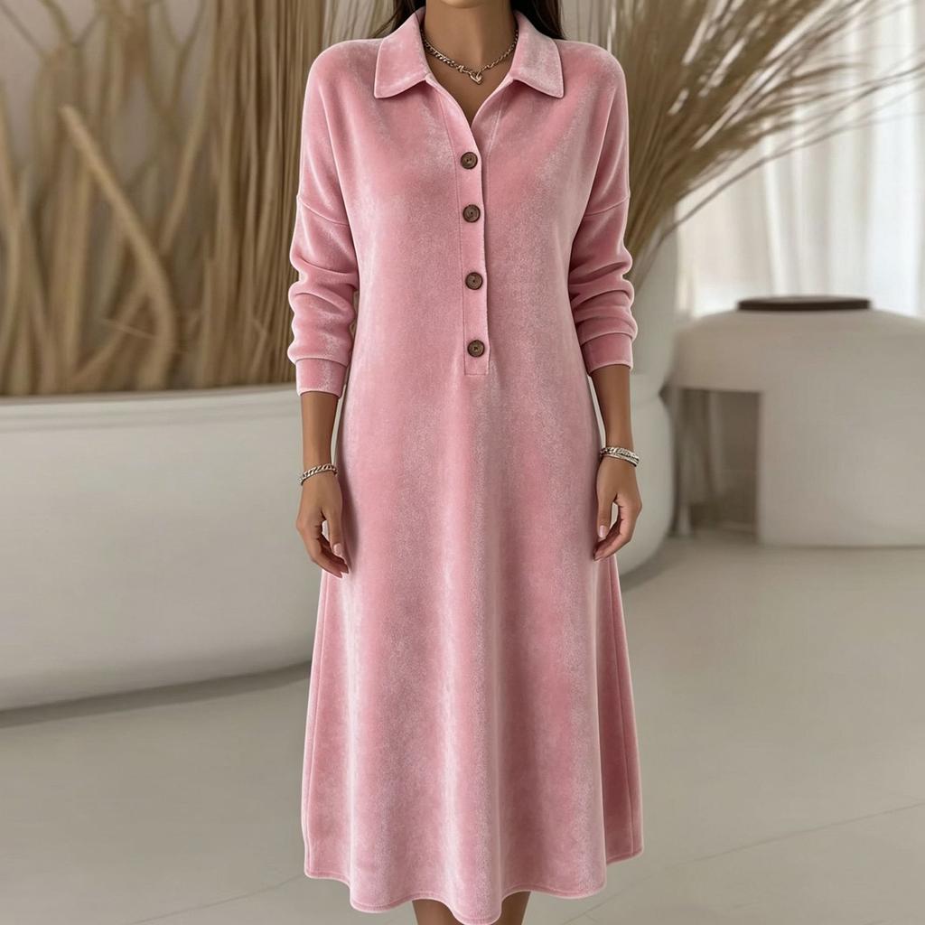 Women's Velvet Dress V-Neck Color Casual Fashion Dress for Daily Wear and Parties