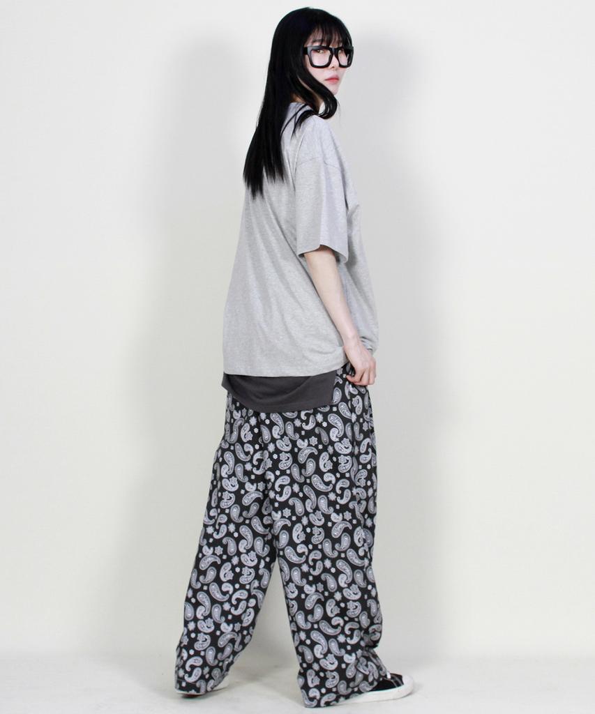 Deumakeu Paisley Side Onetuck Wide Pants Black