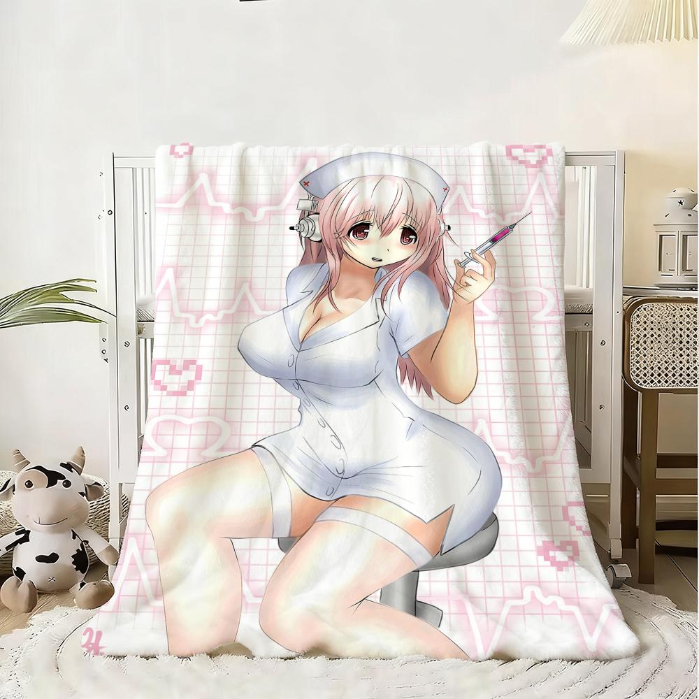 Anime Sexy Super S-Sonico Throw Soft Flannel Blanket Warm Knee Skin-Friendly Throw for Sofa Office Bed Traveling Winter Oversize