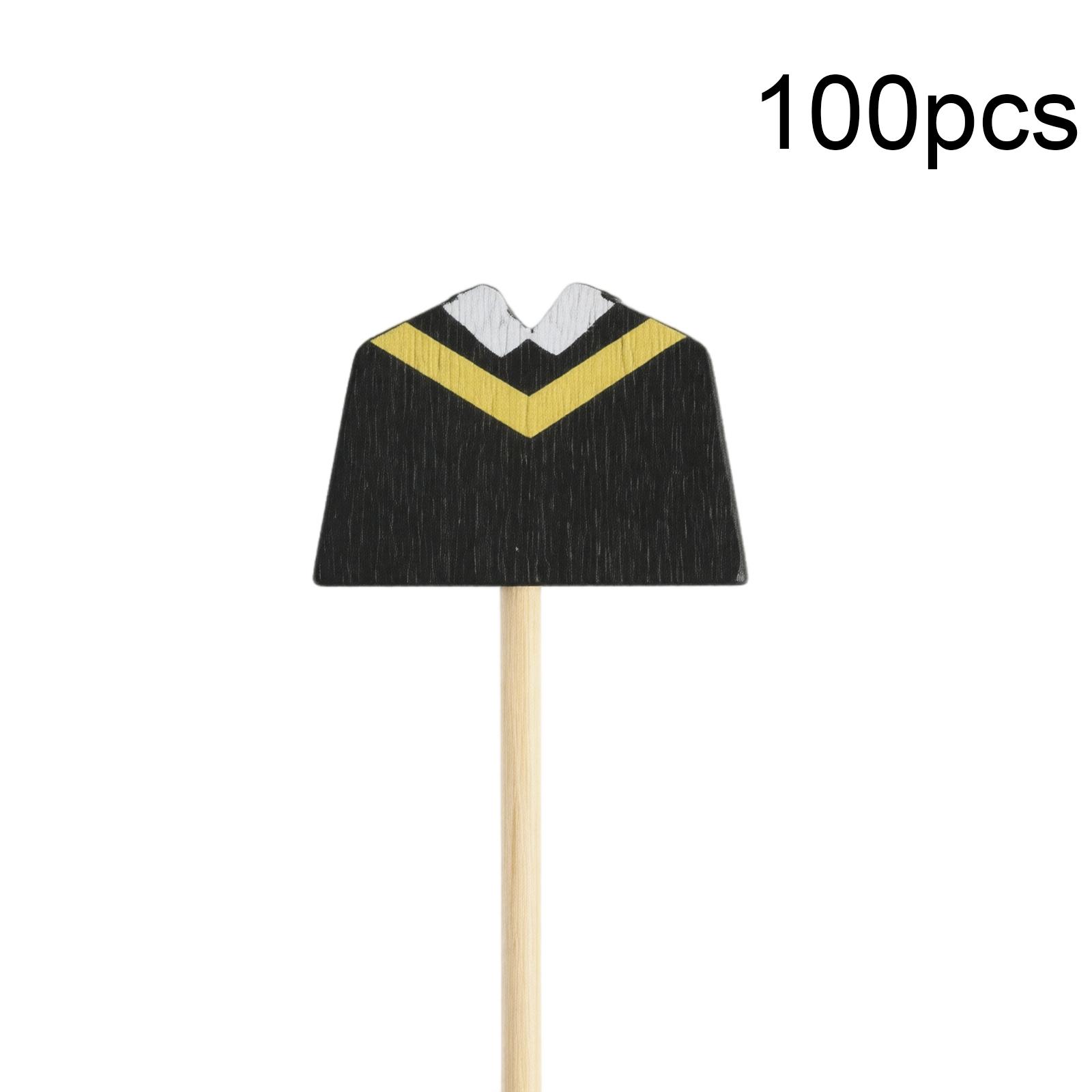 

100pcs Graduation Cap Bamboo Picks Disposable Cocktail Picks Cake Toppers Party Decoration Sticks for Graduation Celebration One Size
