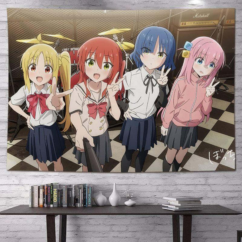 Anime Girls Band Tapestry Wall Hanging Guitar Drums Stage Live Music Aesthetic Wall Art Dorm Room Decor