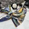 Bysifa|Blue Green Ladies 100% Silk Scarf Fall Winter Oil Painting Floral Style Large Scarves Shawls Fashion Summer Beach Cape