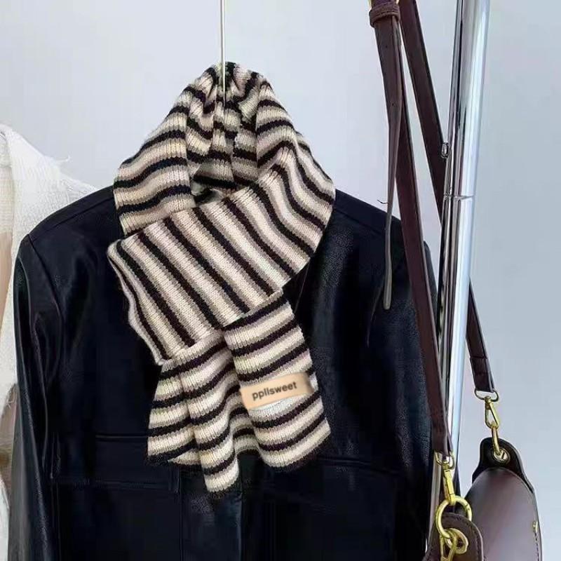Soft Knitted Scarf Women Winter Warm Thick Stripe Neck Warmer Korean Style Cute Student Accessory