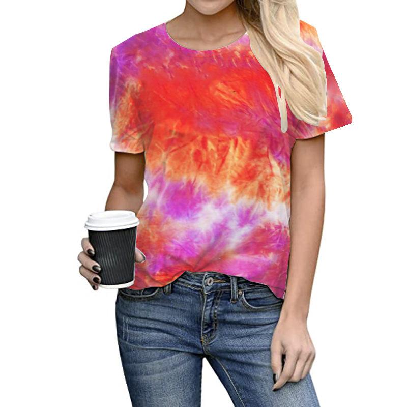Floral 3D Printed Short Sleeved T-shirt Summer Breathable Polyester Simple Round Neck Top