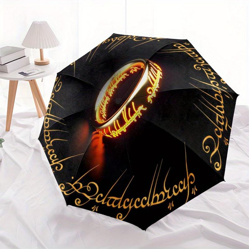 The One Ring with Elvish Writing  Lord of the Rings Cosplay AccessoriesUmbrella, Portable 3 Fold Compact Umbrella for Men & Women, Valentine