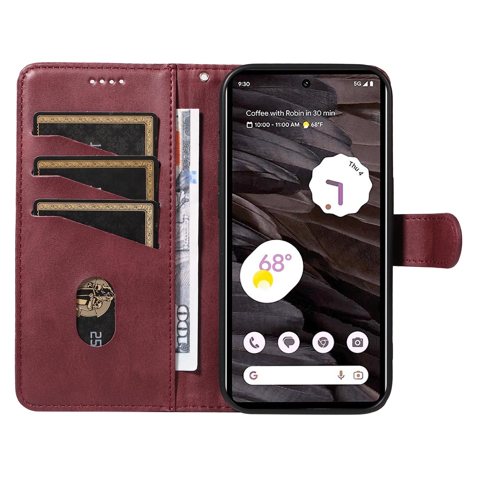 

For Google Pixel 7a Case Wallet PU Leather Phone Cover with Stand View Wine Red
