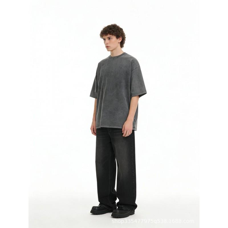 Premium Heavyweight 240g Cotton Washed Distressed Oversized Unisex T-Shirt Loose Fit Casual Tee