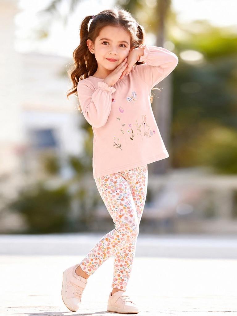 Little Maven European-Style Autumn Girls' Cartoon Bunny Floral Outfit