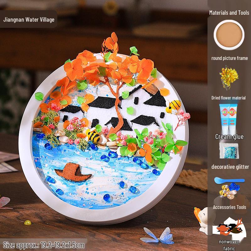 DIY Craft Kit: Textured Painting with Clay, Cream Glue, Round Plate & Photo Frame for Kids' Creative Gifts