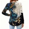 Women's Relaxed,Fit V,Neck Vintage Color,Blocked Floral Print Long,Sleeve Pullover Tee