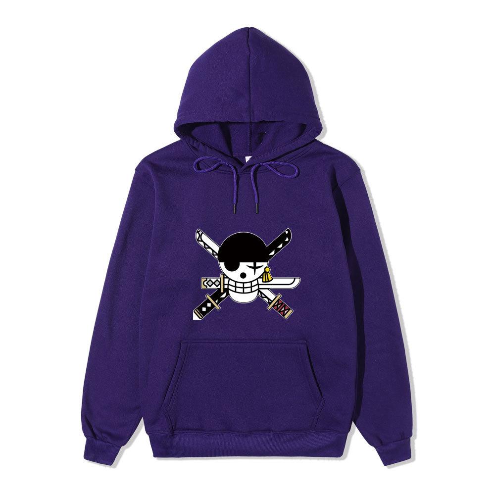 Anime One Piece Roronoa Zoro Hoodie, Pirate Logo Front Print Pullover Sweatshirt Long Sleeve Streetwear for Men Women