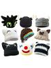Hand-Woven Cartoon Animal Fun Hat, Unisex Cute K2y Horn Woolen Knitted Hat, Party Outfit Pullover Hat, Suitable For Street Wear