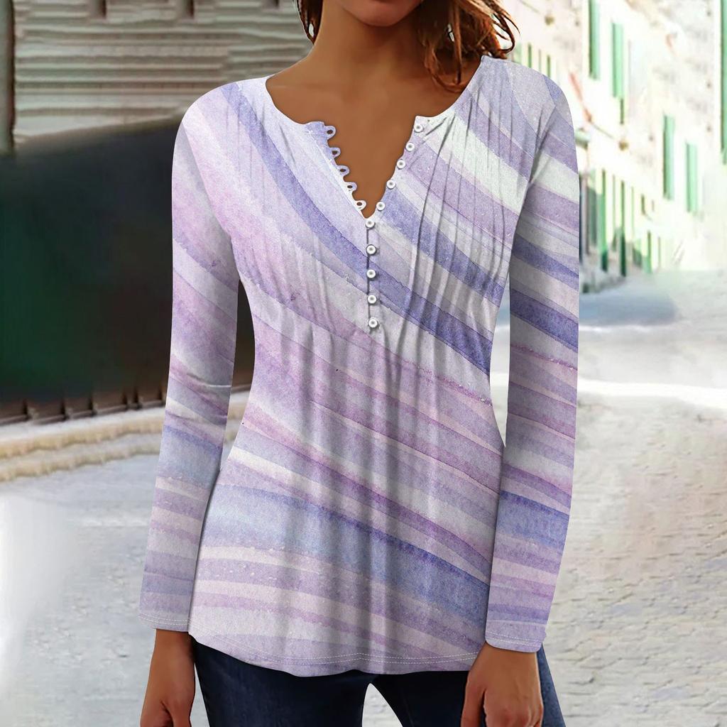 Women's Spring Autumn Pleated Button Down Collar Floral Print Long Sleeve Top