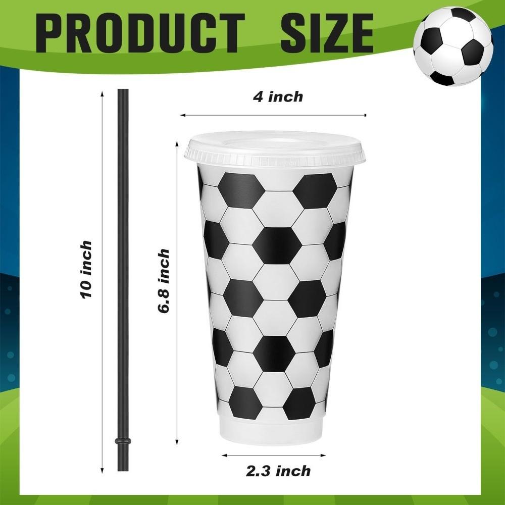 6 Pcs Set 24 OZ Soccer Cups Large Capacity with Lid and Straw Milk Tea Cup Stackable Reusable Coffee Cup
