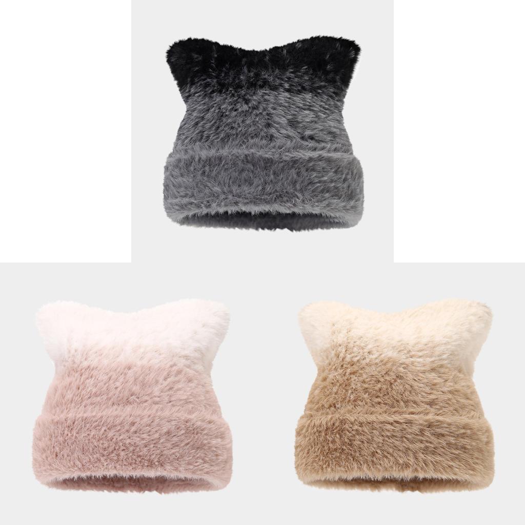 Knit Cat Ear Beanie With Gradient Colors For Winter Warmth And Windproof Comfort