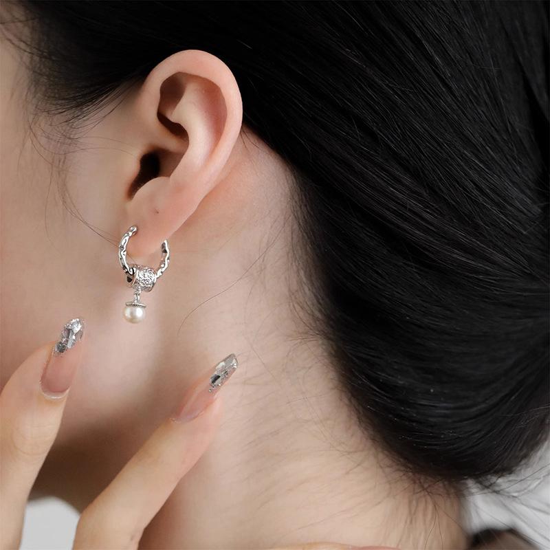 925 Silver Drop Earrings Hoop Pearl Leaf Vintage Irregular For Women Girl Gift Fashion Jewelry Dropship
