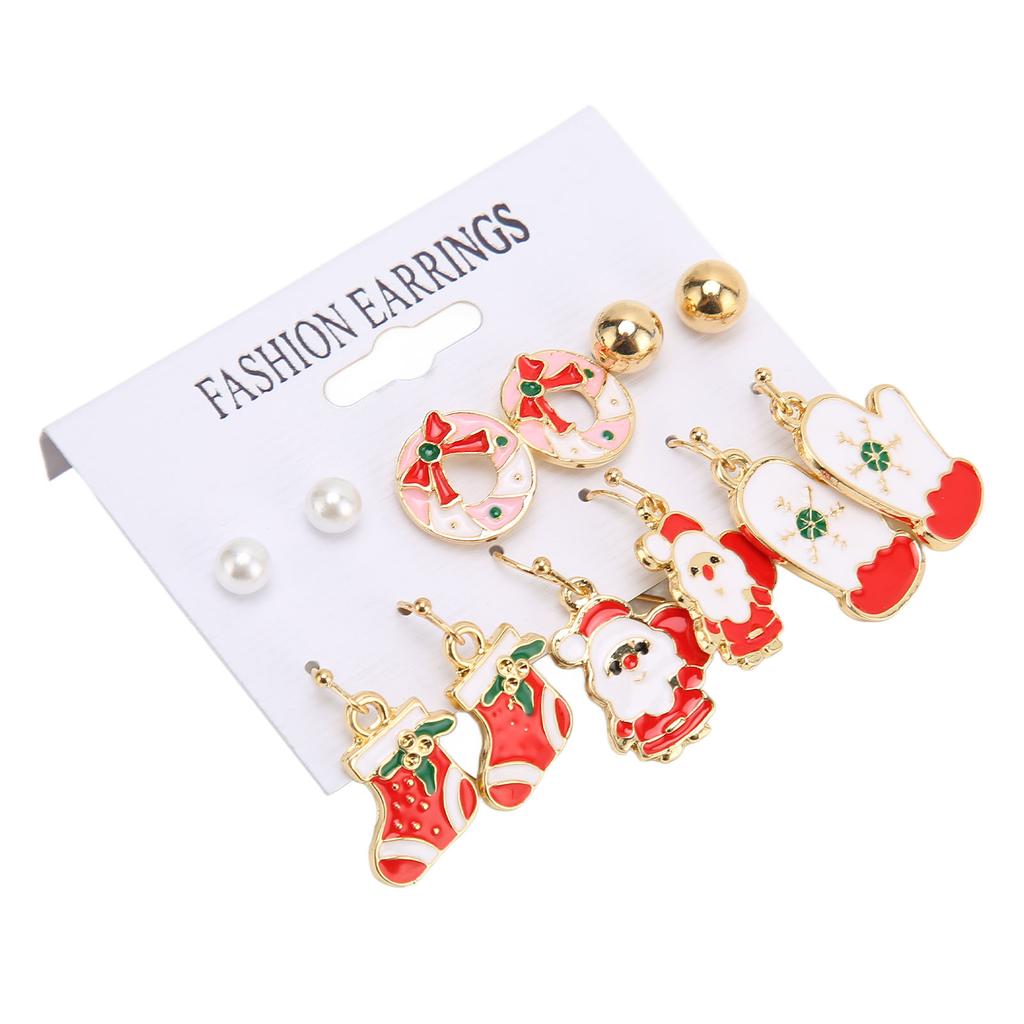 6 Paar Weihnachts-Ohrringe Hübsche Weihnachtsstrumpf-Handschuhe Weihnachtsmann Weihnachts-Schmucksets für Geschenke Partys